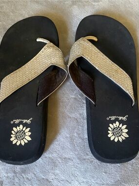 Yellow Box Gold Sequin Thong Sandals